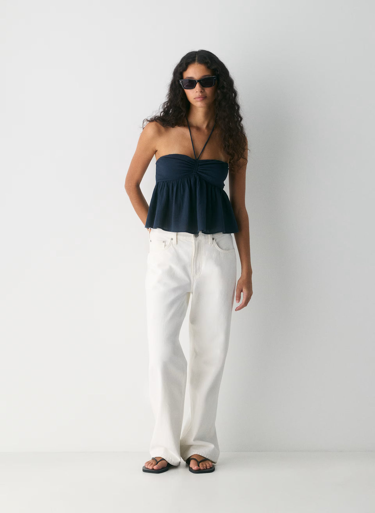 Cotton Halter Top - Navy