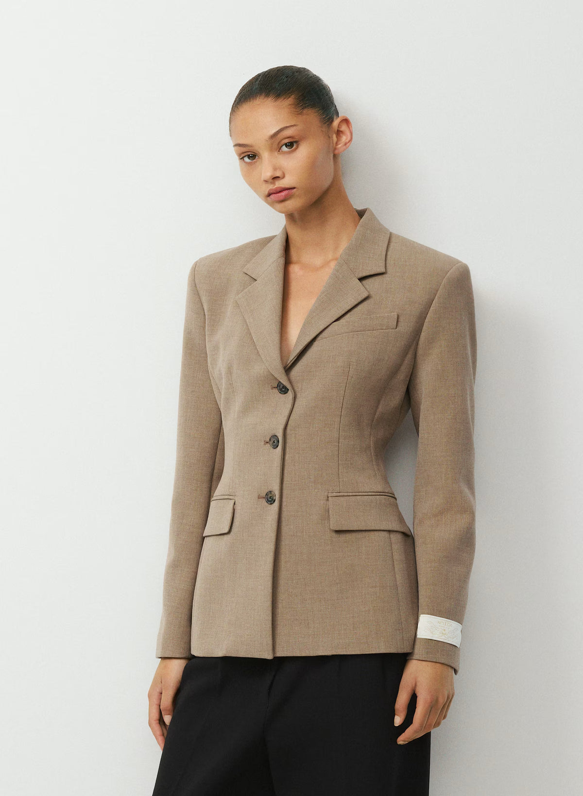 Single-Breasted Stretch Blazer - Brown Check