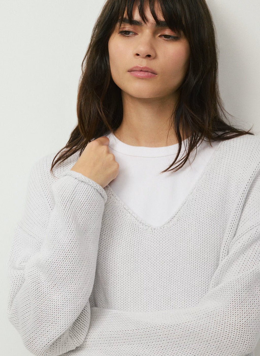 Cotton Cashmere Hip-Length Sweater - Navy