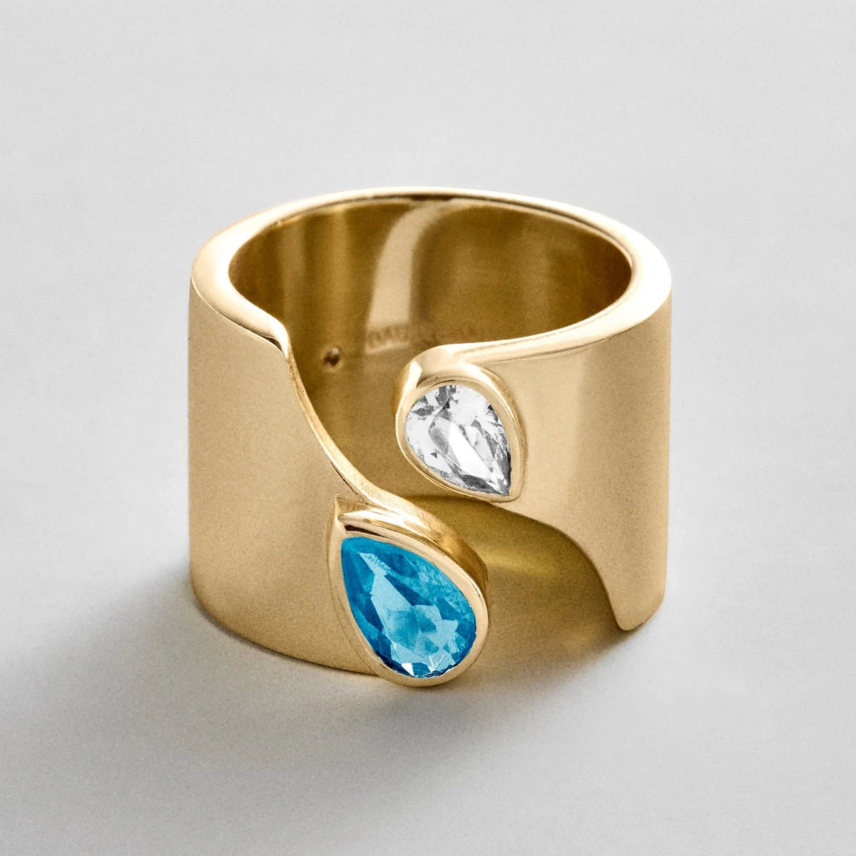 Personalized Two-Stone Open Band Ring - Gold