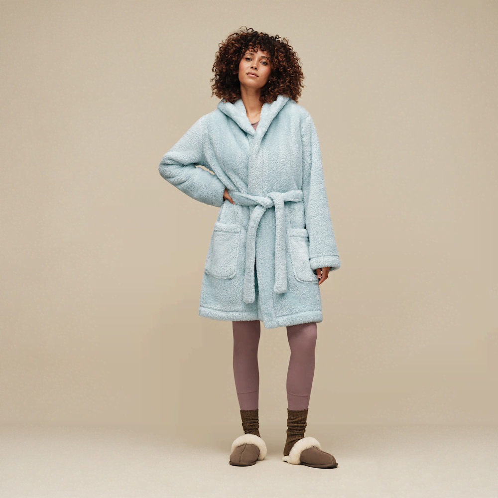Women's Hooded Plush Fleece Robe - Cream