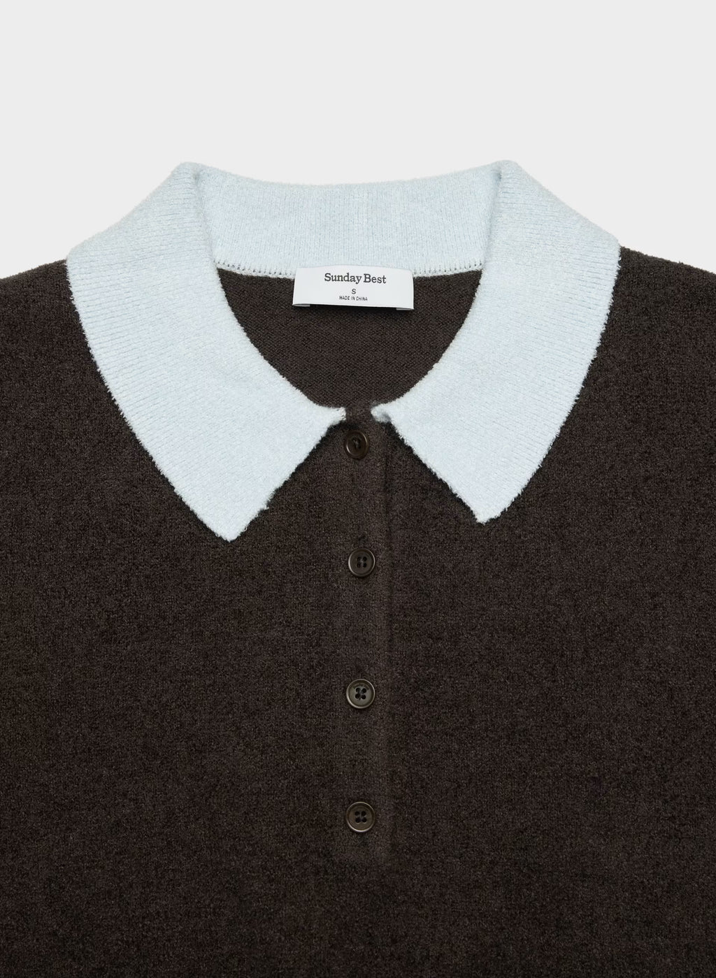 Wool Blend Button Polo Sweater - Brown