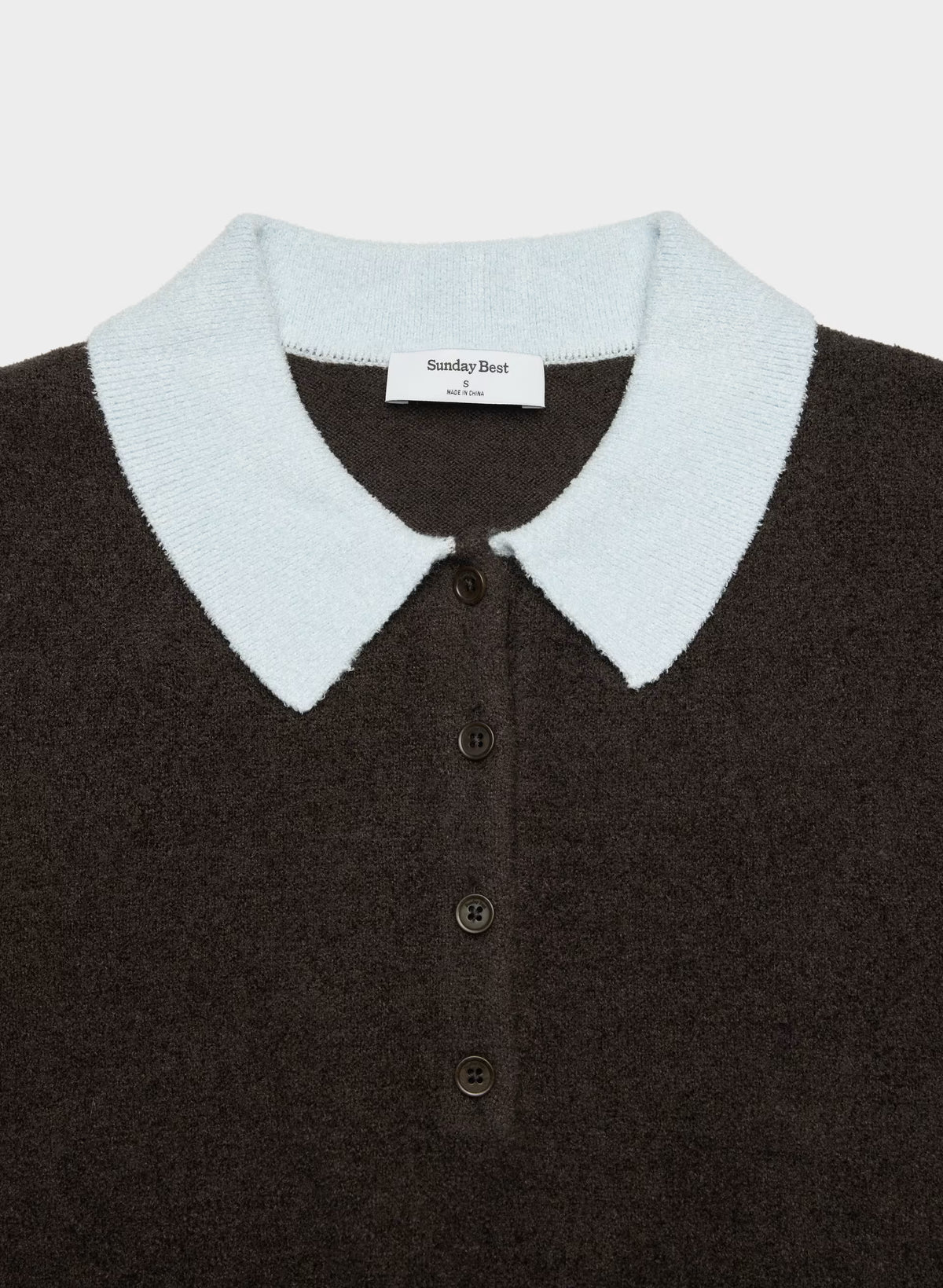 Wool Blend Button Polo Sweater - Brown