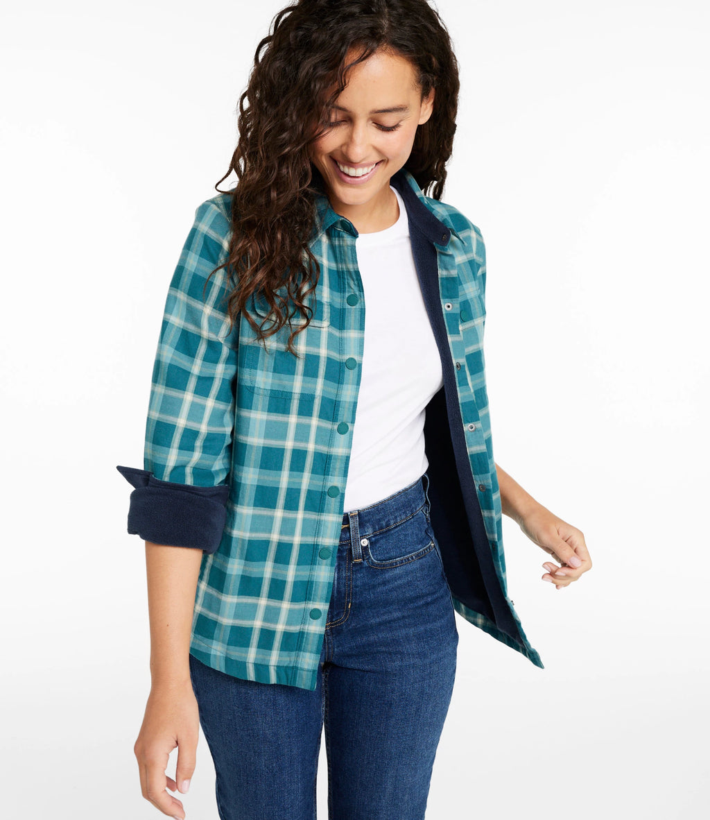 Women's Fleece-Lined Flannel Snap Shirt - Red Plaid