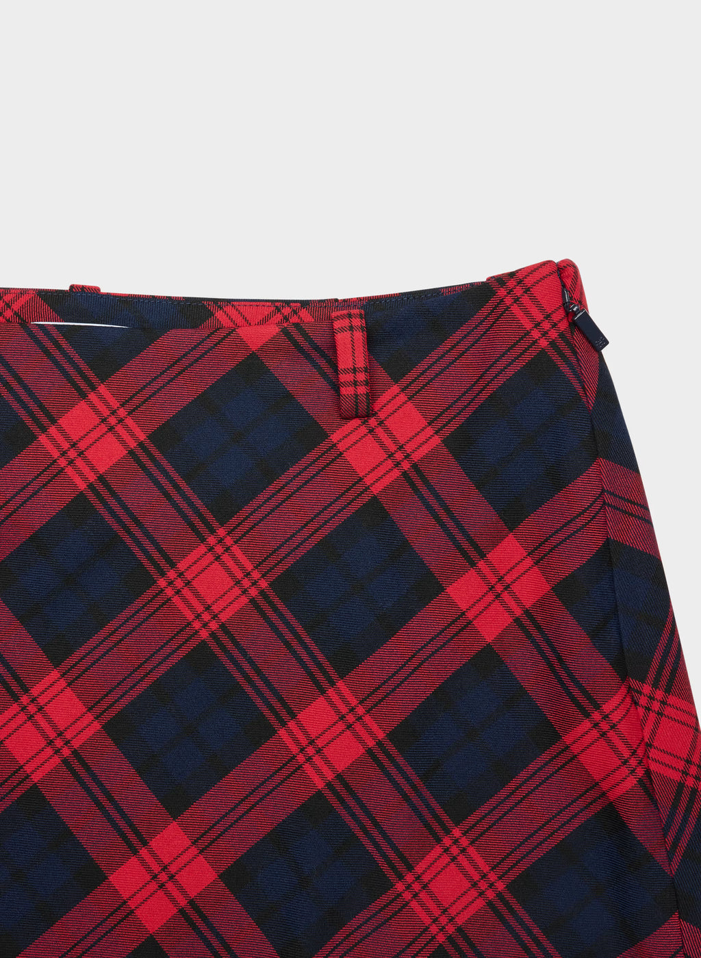 Low-Rise Knee-Length Twill Skirt - Navy Plaid