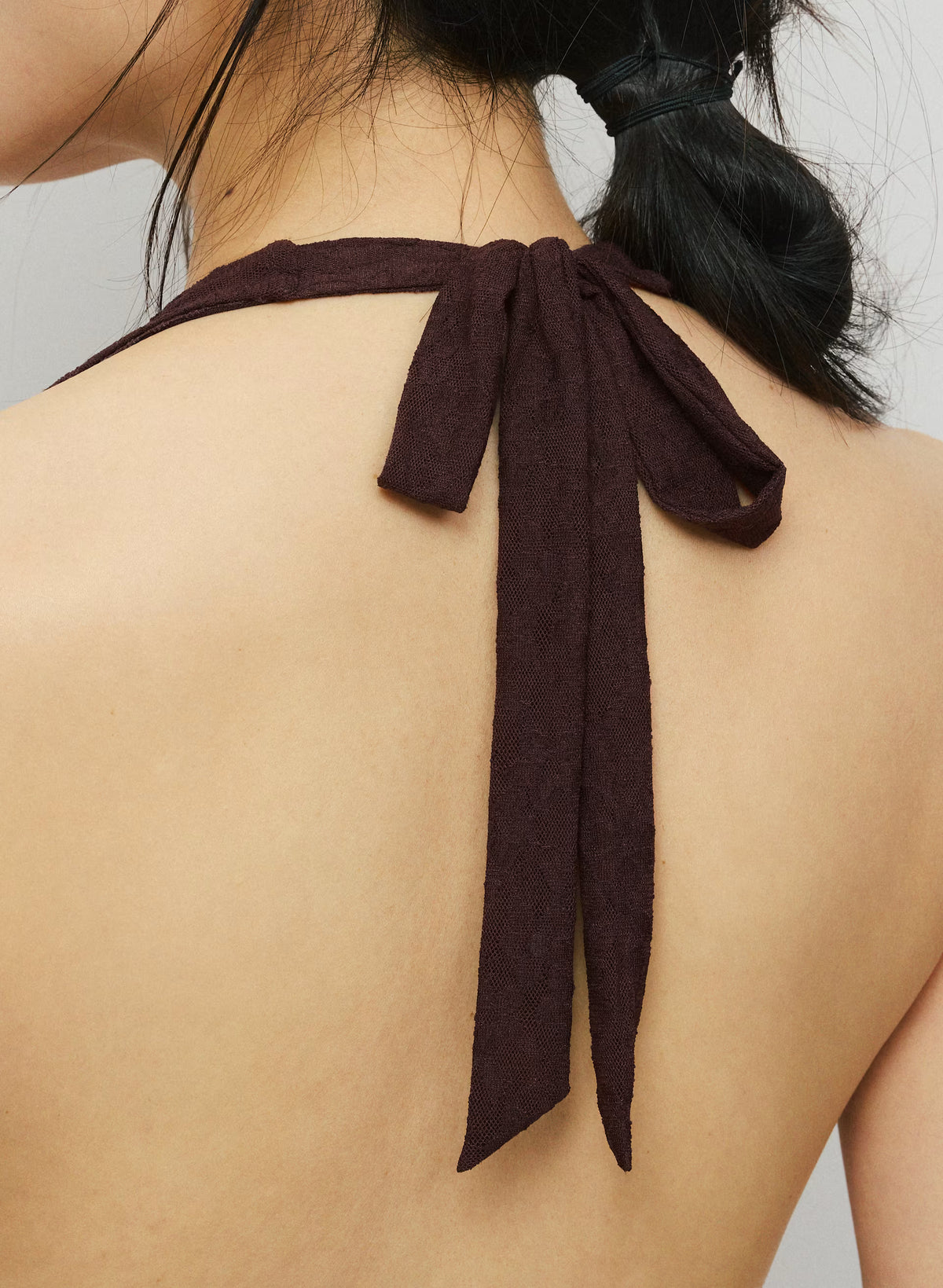 Floral Lace Halter Micro Dress - Plum