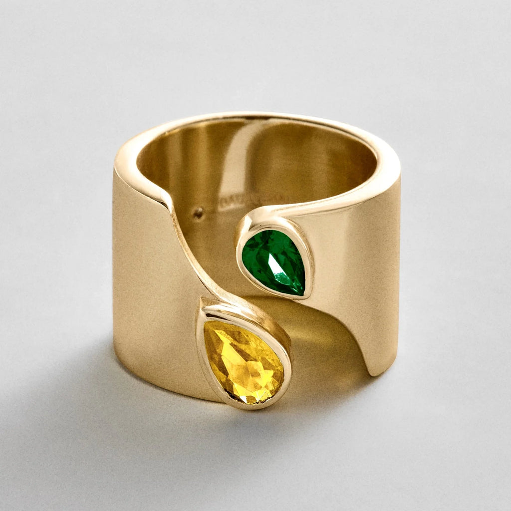 Personalized Two-Stone Open Band Ring - Gold