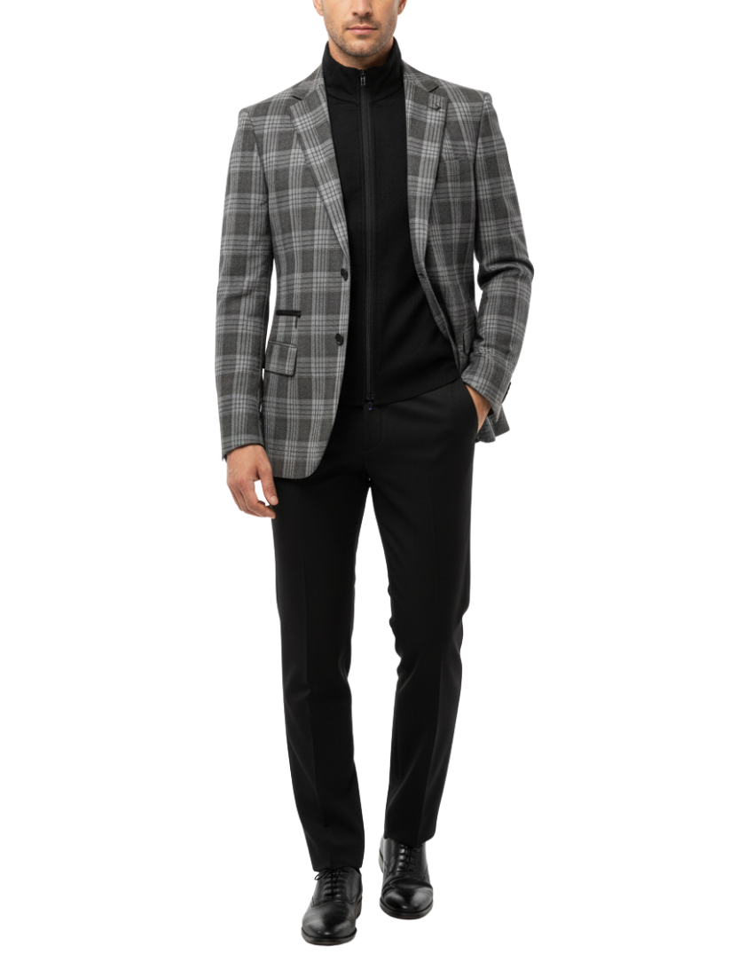 Men's Taupe & Grey Plaid Slim Fit Sport Coat Bib Insert