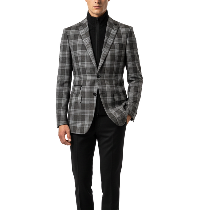 Men's Taupe & Grey Plaid Slim Fit Sport Coat Bib Insert
