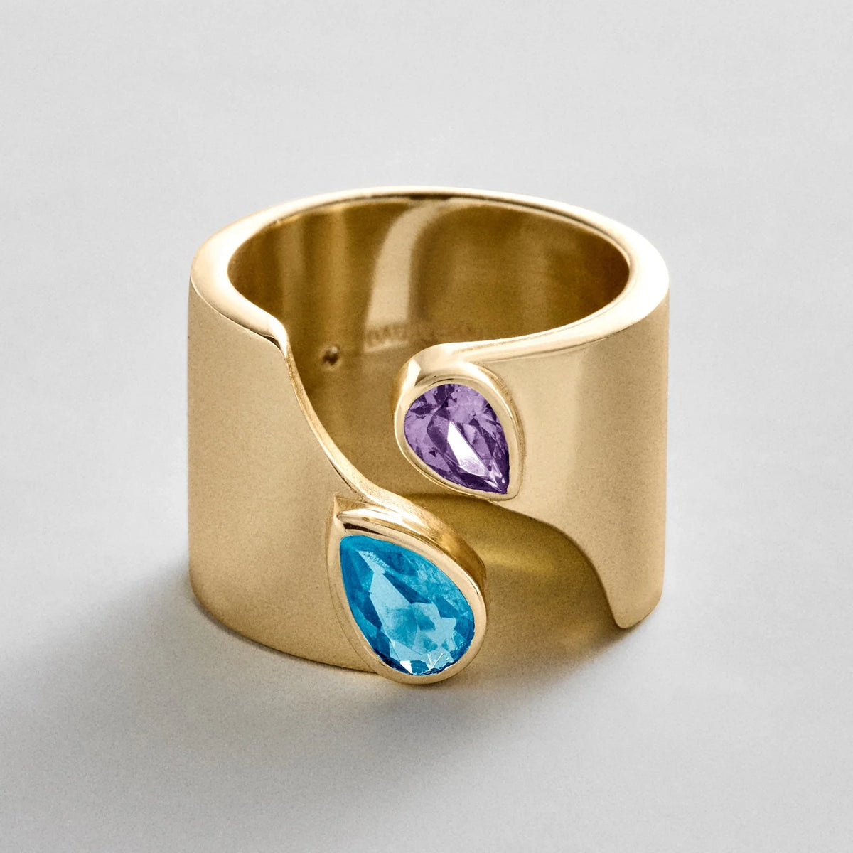 Personalized Two-Stone Open Band Ring - Gold