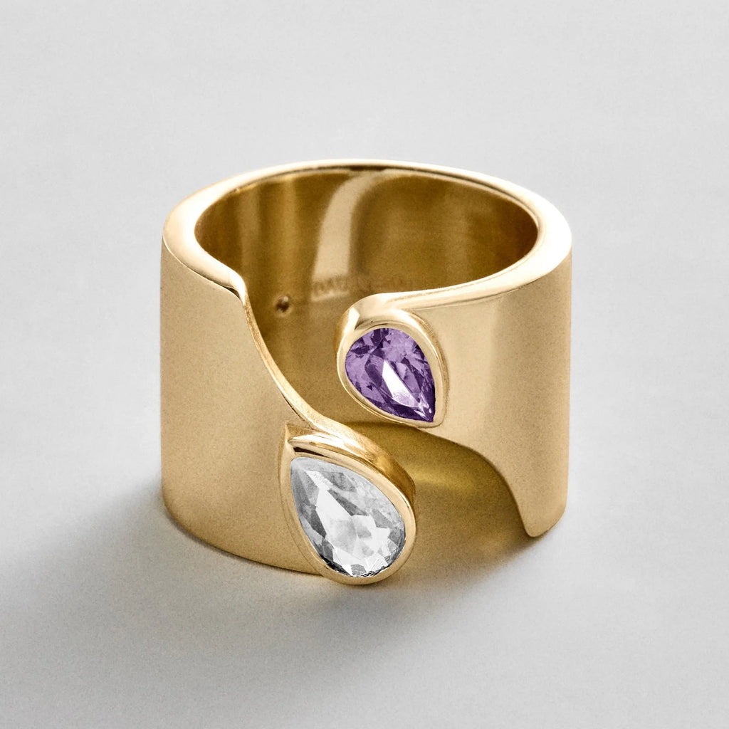 Personalized Two-Stone Open Band Ring - Gold