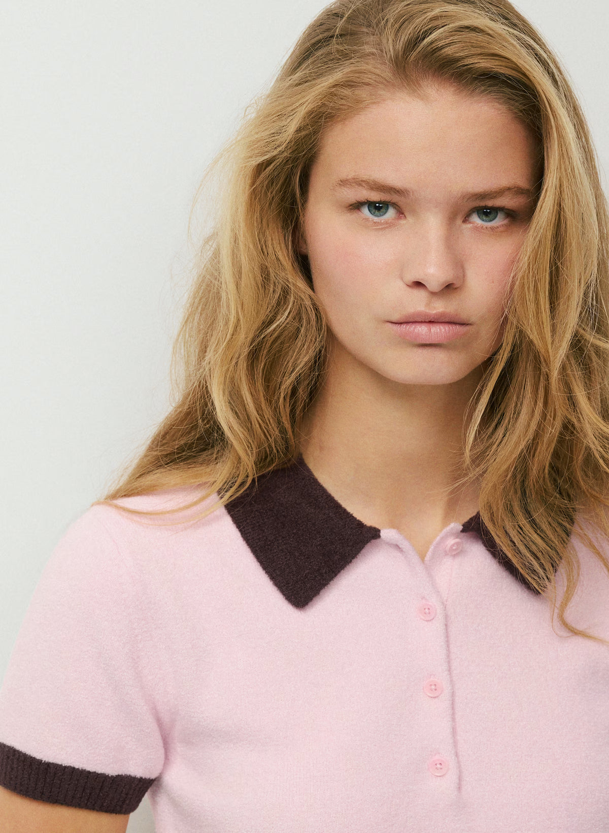 Wool Blend Button Polo Sweater - Brown