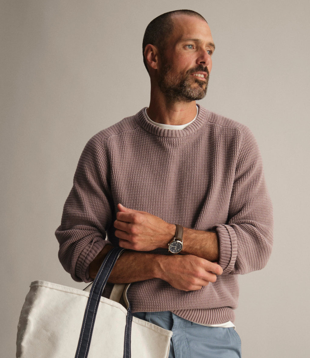 Men's Textured Cotton Crewneck Sweater - Sienna