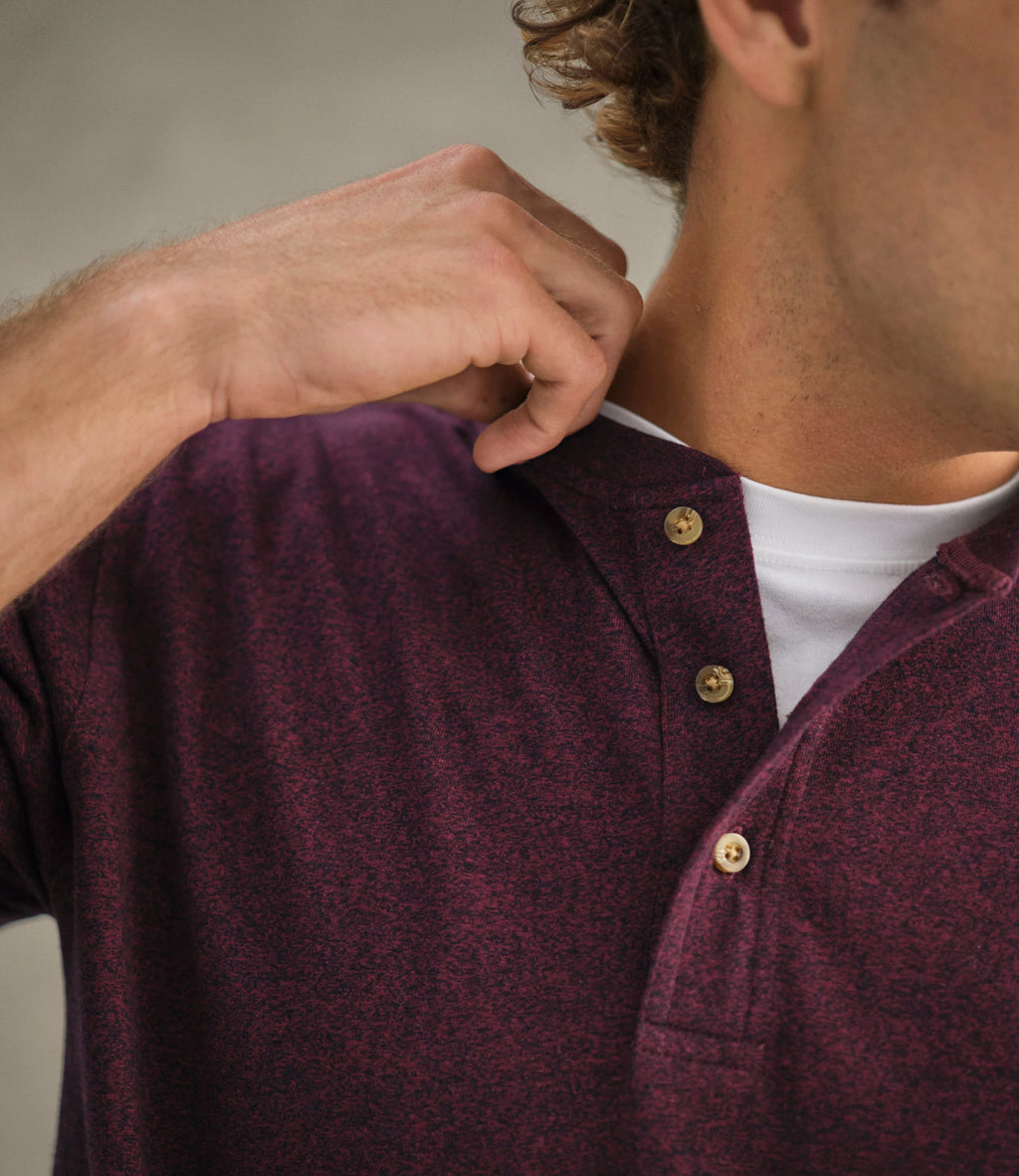 Men's Long-Sleeve Cotton Henley Shirt - Blue