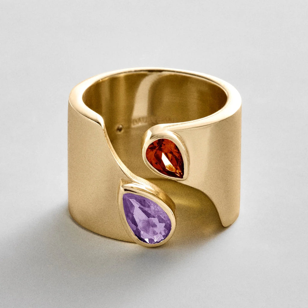 Personalized Two-Stone Open Band Ring - Gold