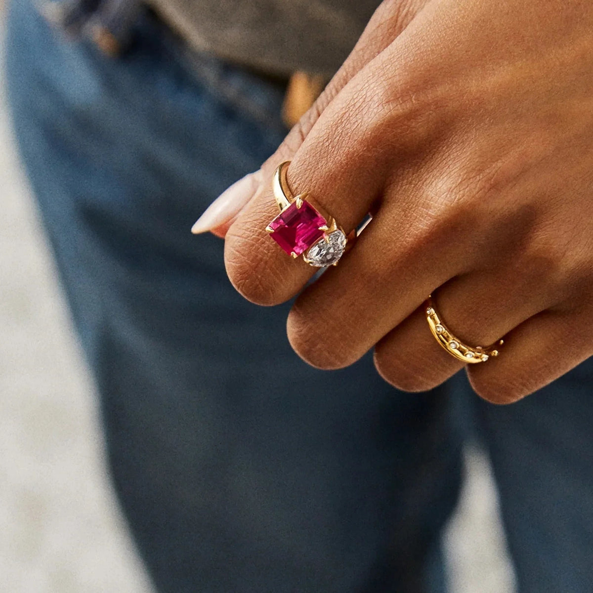 Custom Two-Stone Gold-Plated Ring - Amethyst