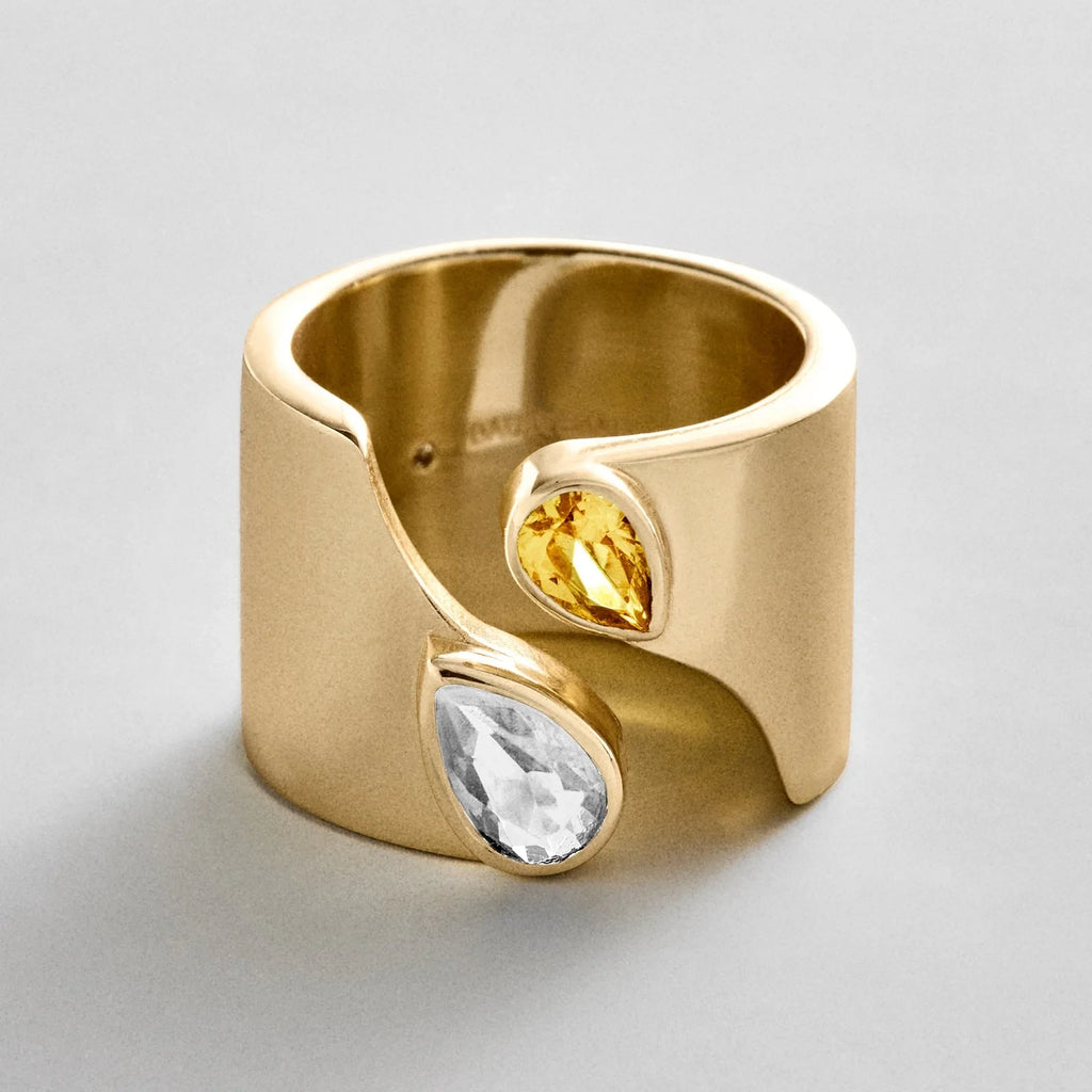 Personalized Two-Stone Open Band Ring - Gold