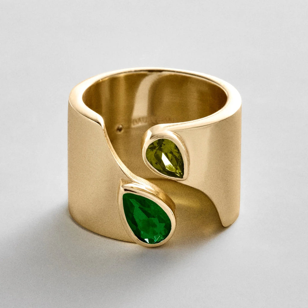 Personalized Two-Stone Open Band Ring - Gold