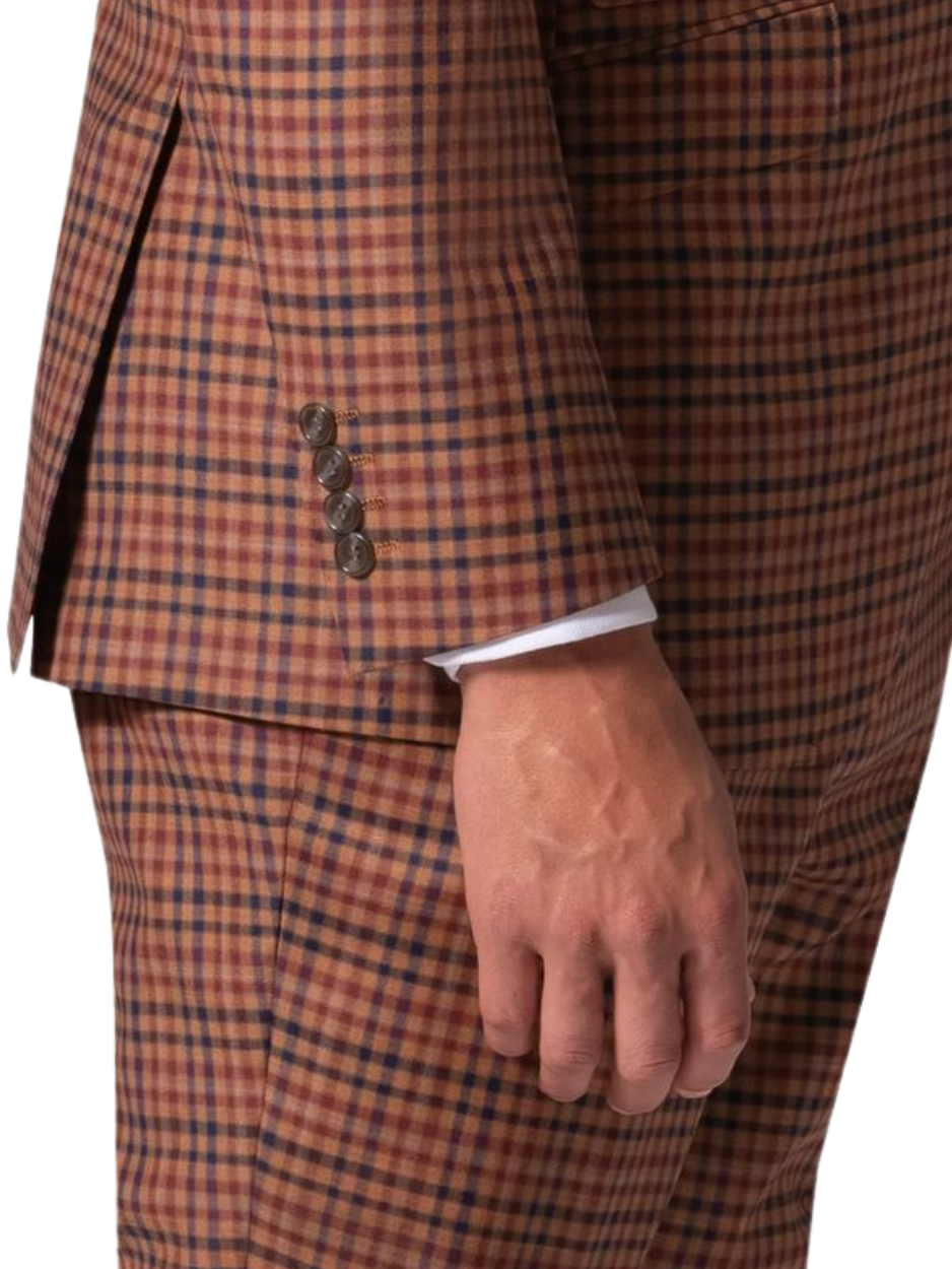 Men's Brown Plaid Modern Fit Wool 3-Piece Suit