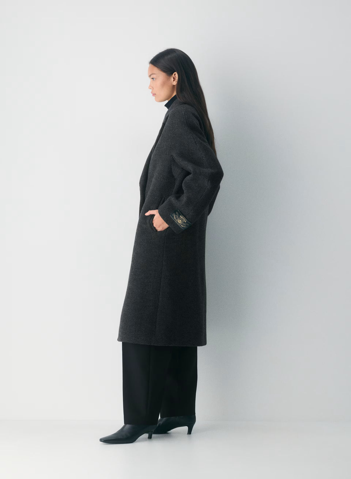 Double-Breasted Wool Cashmere Coat - Herringbone
