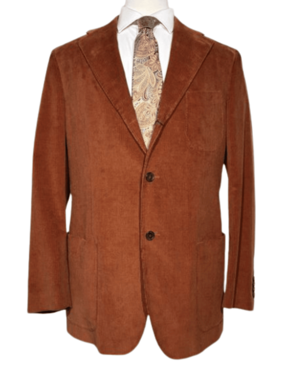 Men's Burnt Orange Corduroy Notch Lapel Slim Fit 3-Button Cotton Suit