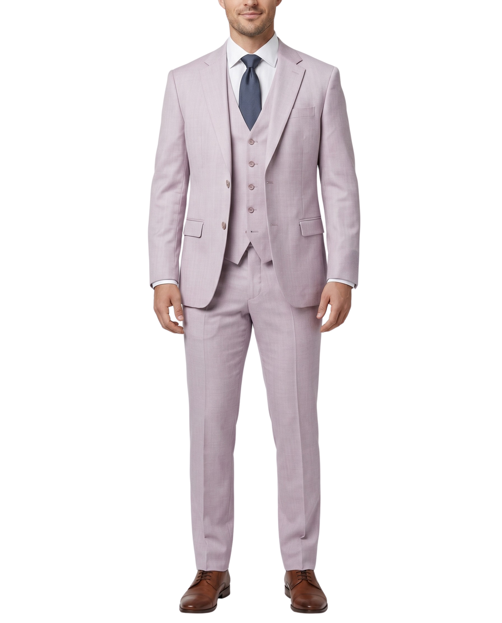 Men's Lavander Purple Herringbone Slim Fit Stretch 3-Piece Suit