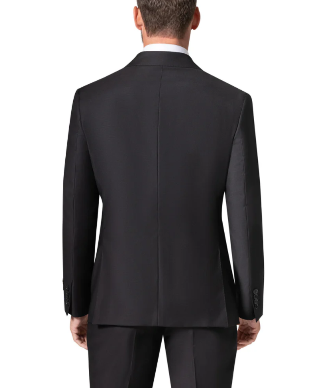 Men's Solid Black Modern Fit Peak Lapels Double Breasted Wool Suit