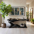 Live Edge Solid Wood Narrow Desk for Entryway or Living Room in Black finish