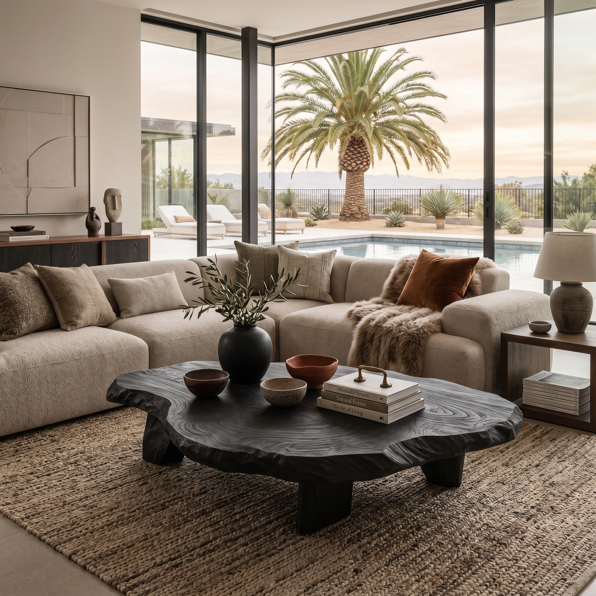 Live Edge Solid Wood Coffee Table with Block Legs in Black finish