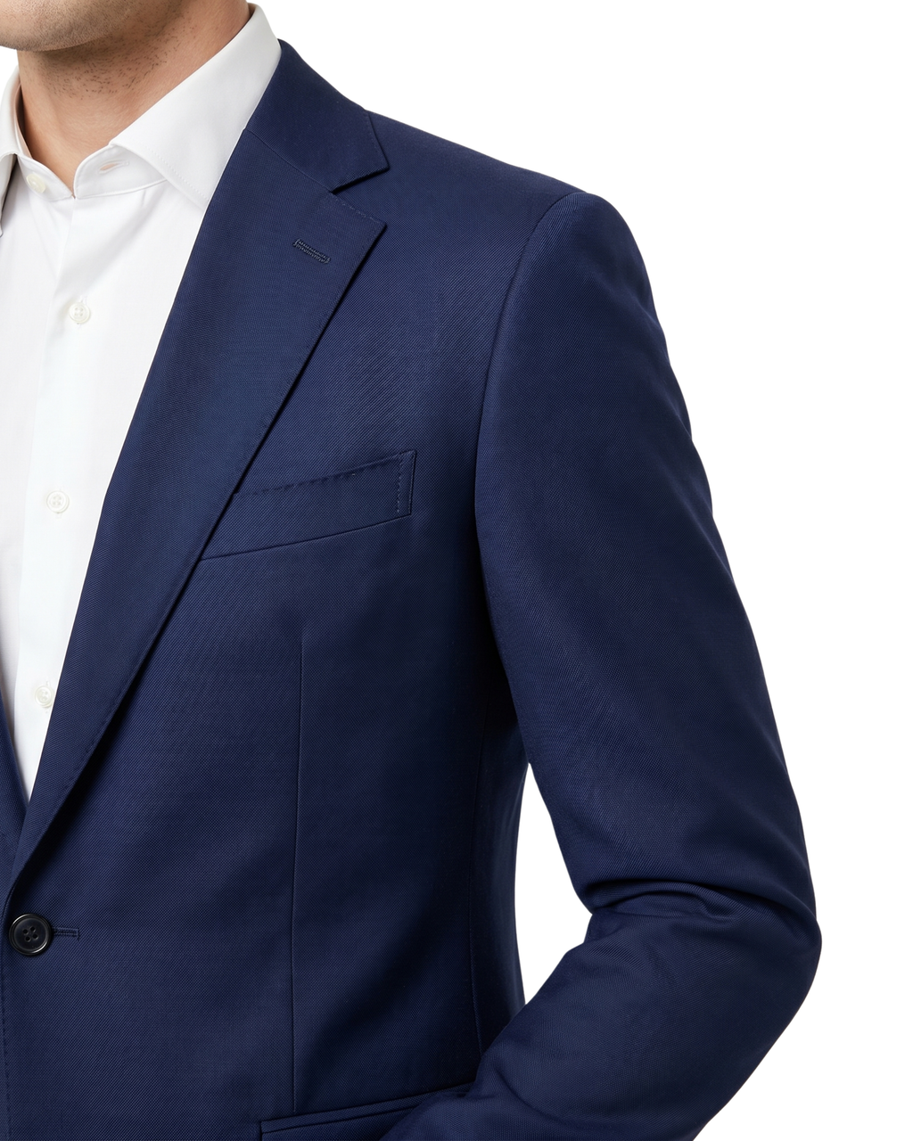 Men's Solid Dark Blue Slim Fit Gabardine Wool 2-Button Suit