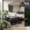 Farmhouse Solid Wood Bathroom Vanity Shelf with Waterproof Finish in Black finish