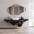 Solid Oak Live Edge Wall-Hung Bathroom Vanity Shelf, Farmhouse in Black finish