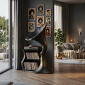 Handcrafted Hardwood Record Player Stand with Cube Storage in Black finish