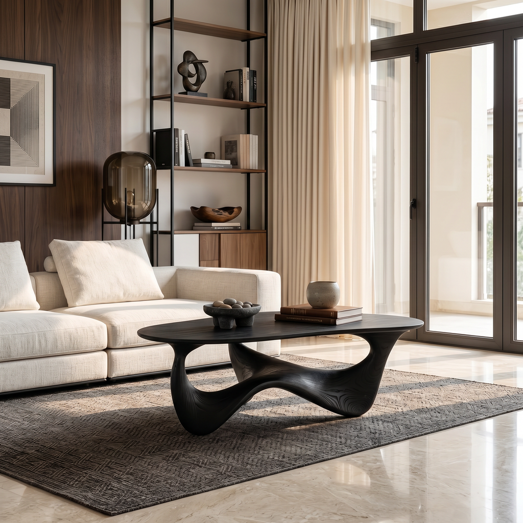 Rustic Solid Wood Coffee Table with Spacious Tabletop in Black finish