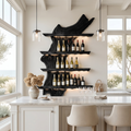 Monkey Pod Wood Wall Wine Rack in Mid-Century Style in Black finish