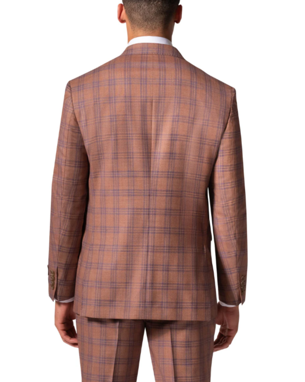 Men's Orange Blue Windowpane Modern Fit 2-Button Wool Suit