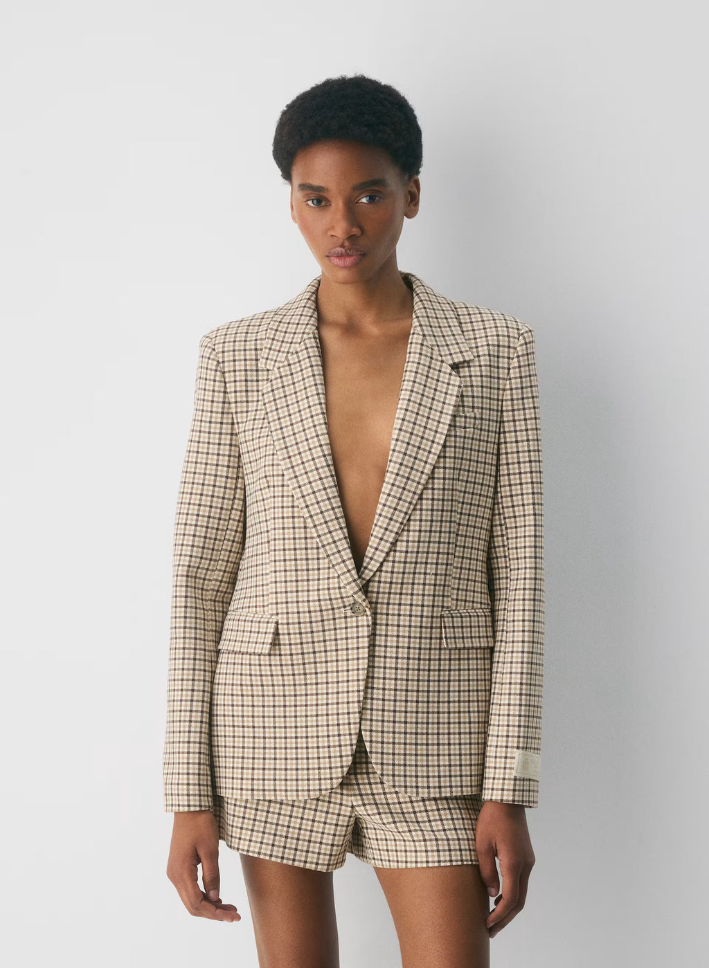 Single-Breasted Stretch Blazer - Check