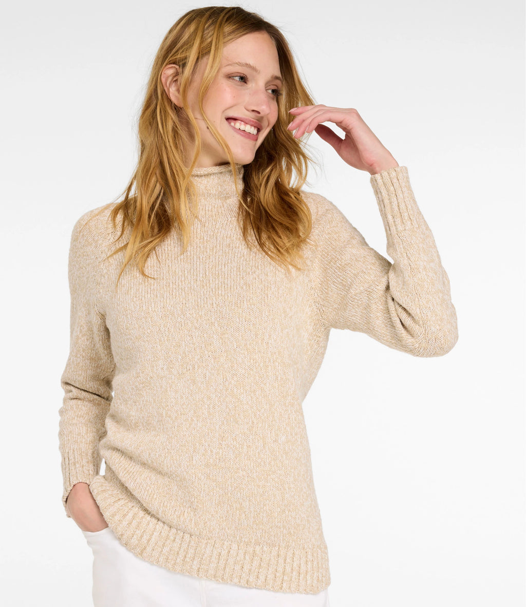 Women's Cotton Funnel Neck Pullover Sweater - Natural