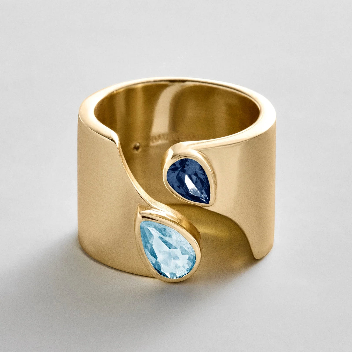 Personalized Two-Stone Open Band Ring - Gold