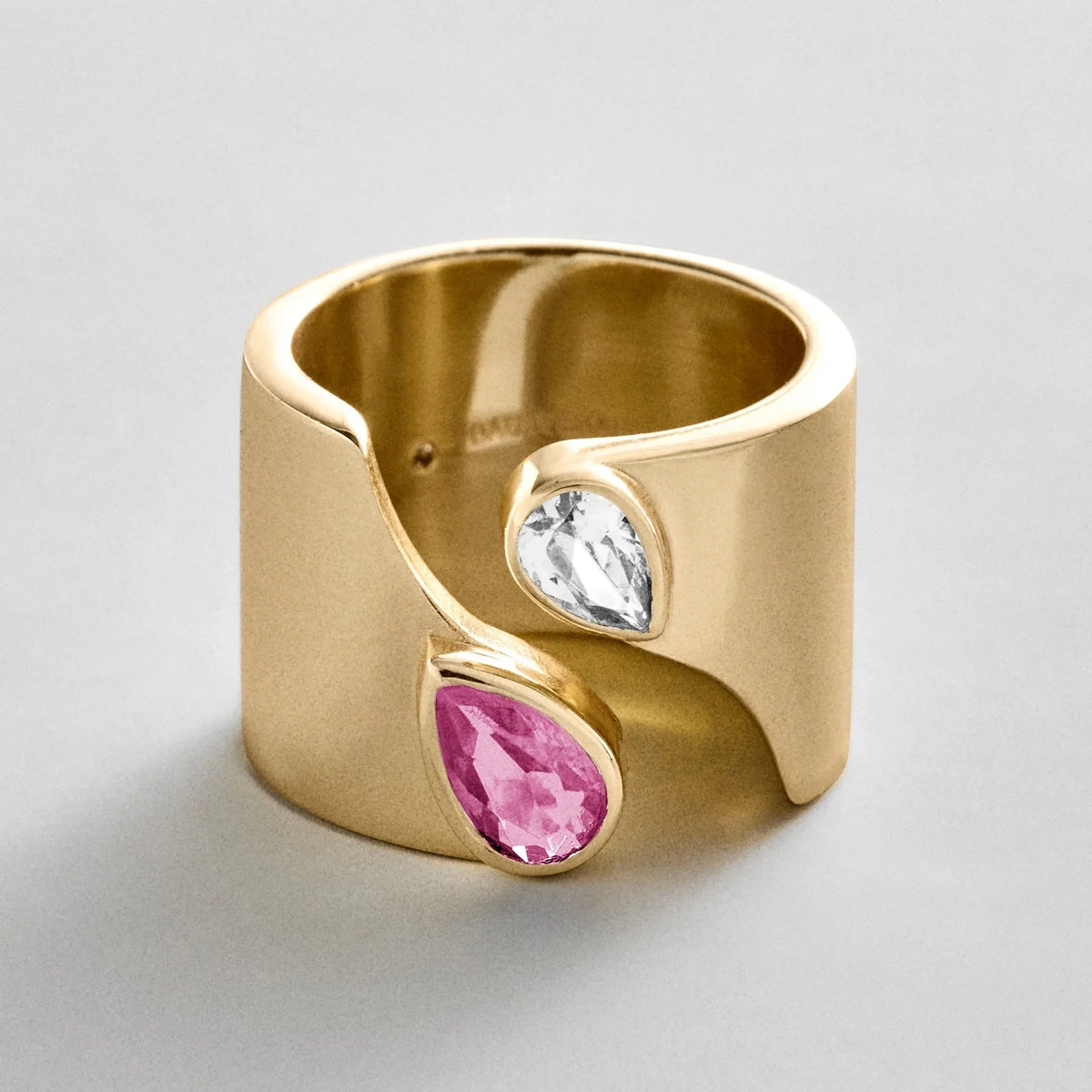 Personalized Two-Stone Open Band Ring - Gold