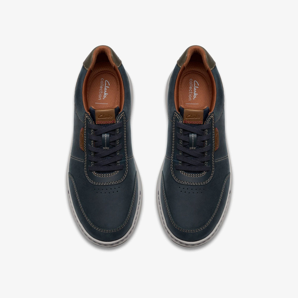 Elastic Lace Leather Sneaker - Navy