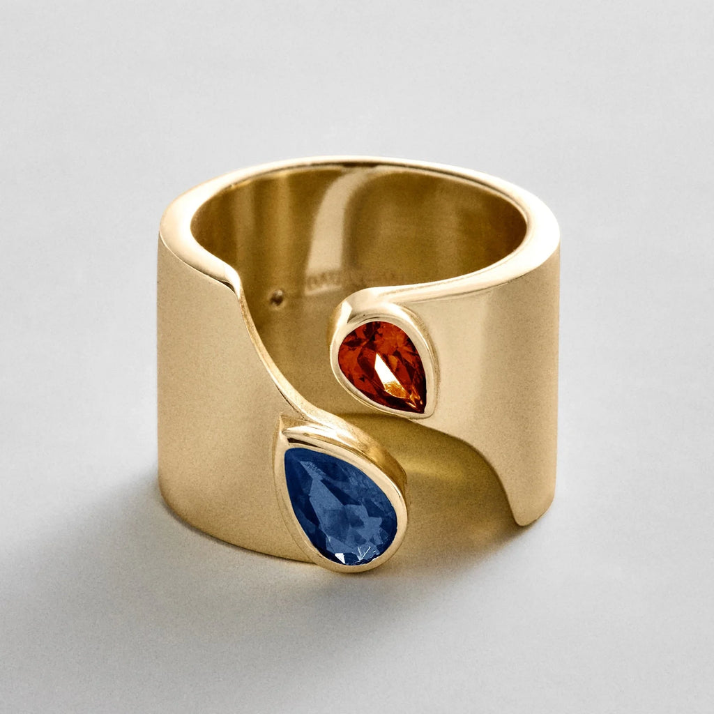 Personalized Two-Stone Open Band Ring - Gold