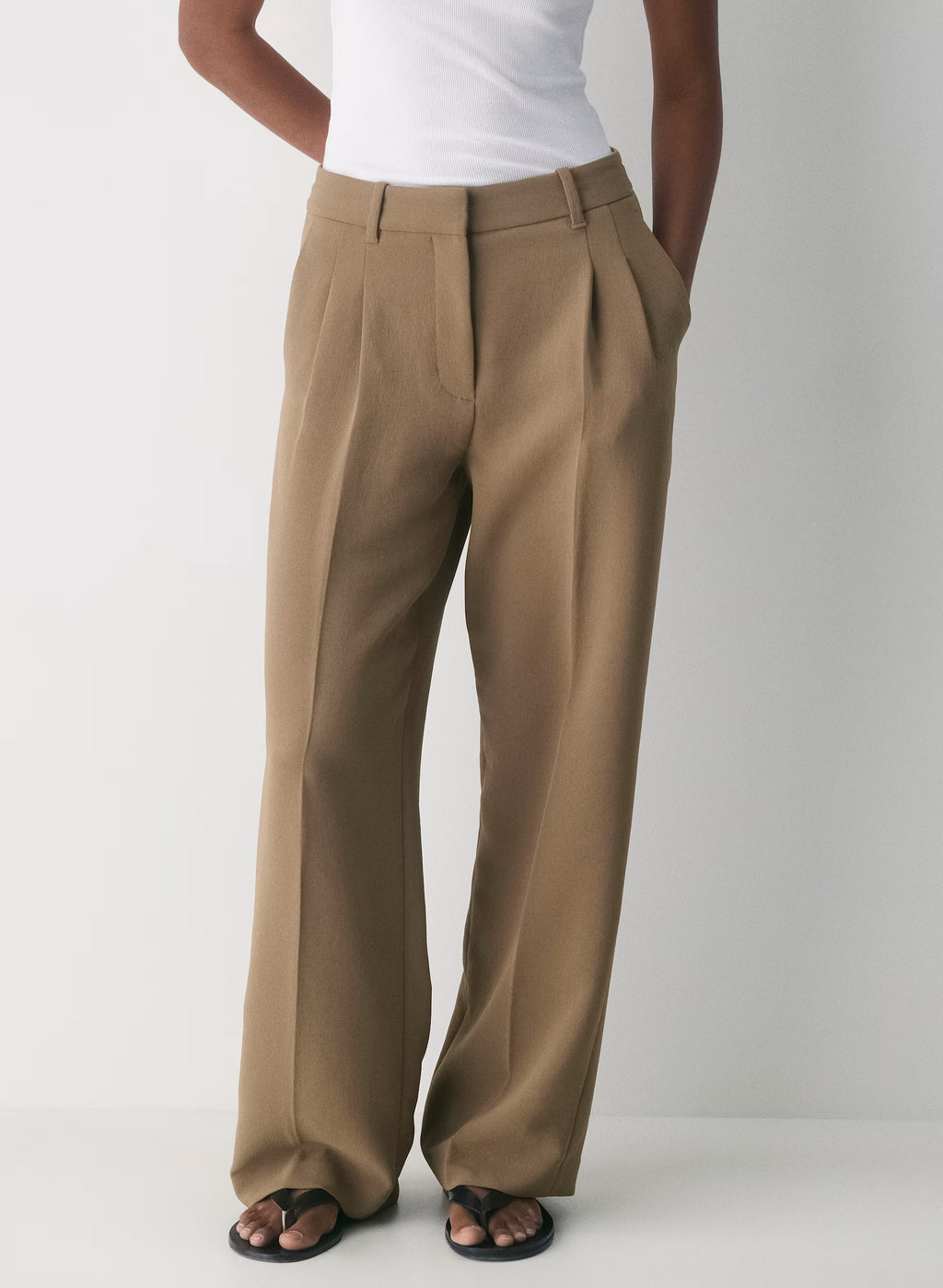 High-Rise Wide-Leg Crepe Trousers - Sand