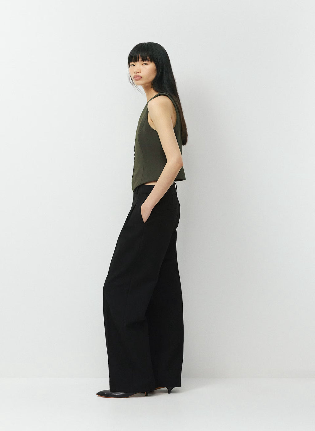 Lined Tailored Suit Vest - Olive