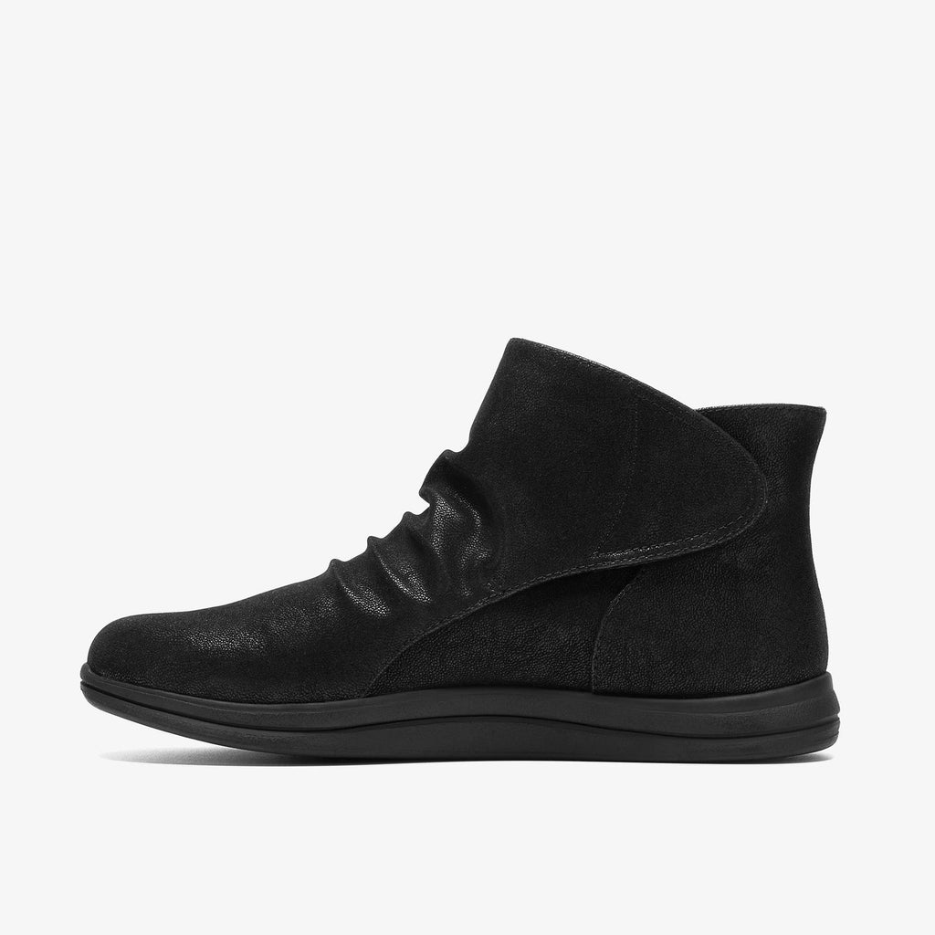 Women's Textile Hook-And-Loop Ankle Boot - Black