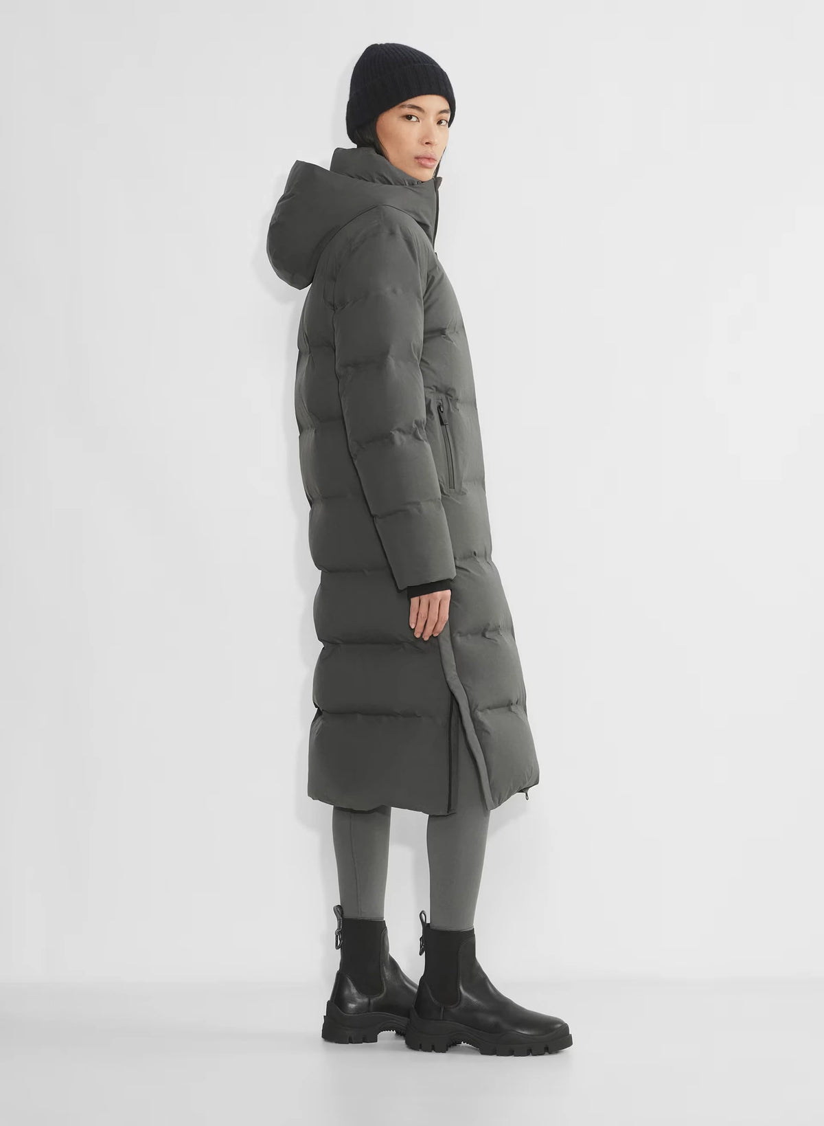 Waterproof Long Down Puffer Coat - Gray
