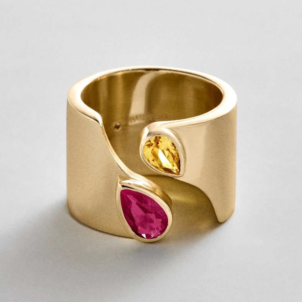 Personalized Two-Stone Open Band Ring - Gold