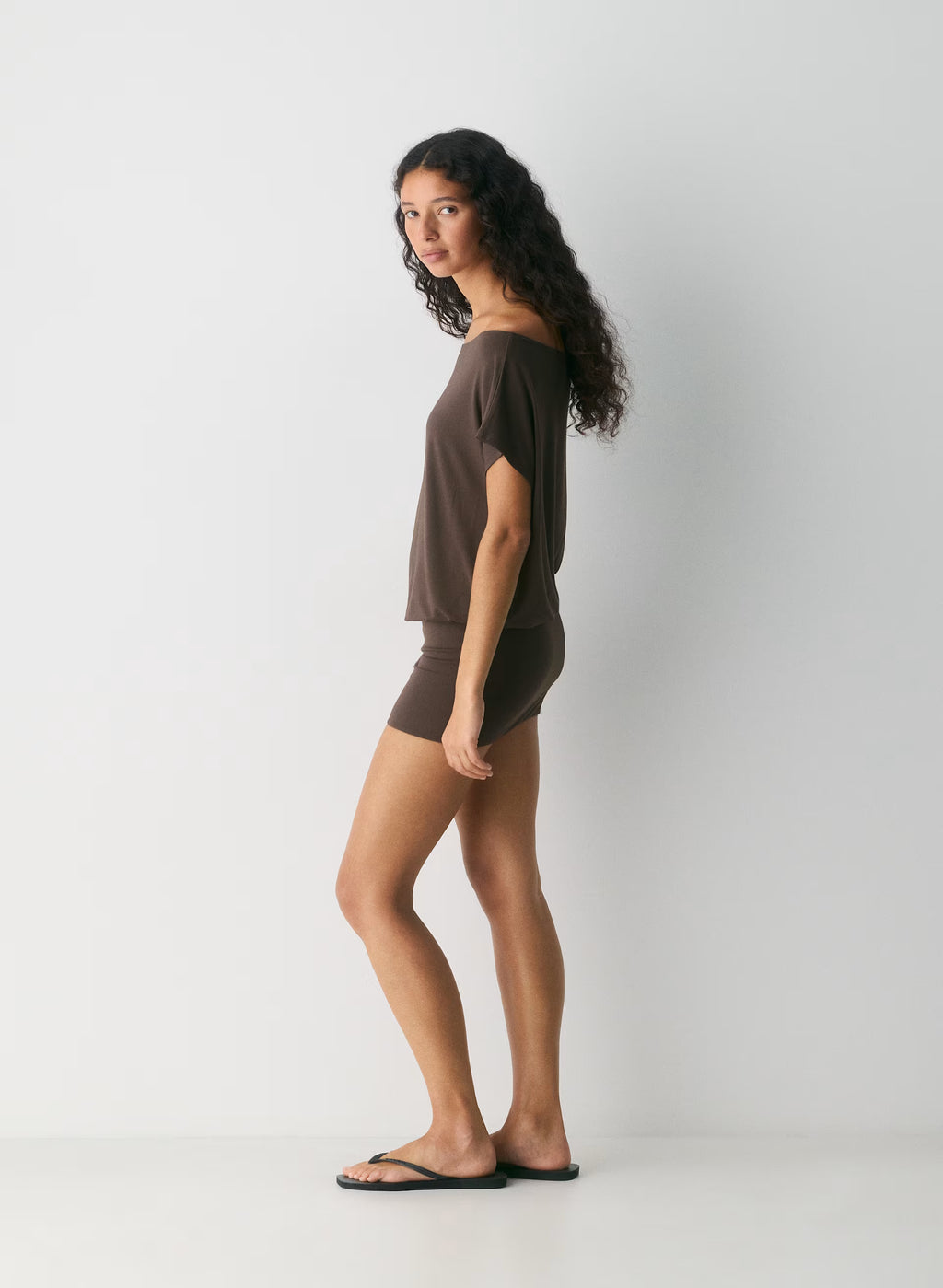 Boatneck Modal Jersey Mini Dress - Gray