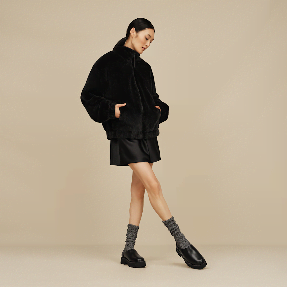 Women's Faux Fur Full-Zip Jacket - Black
