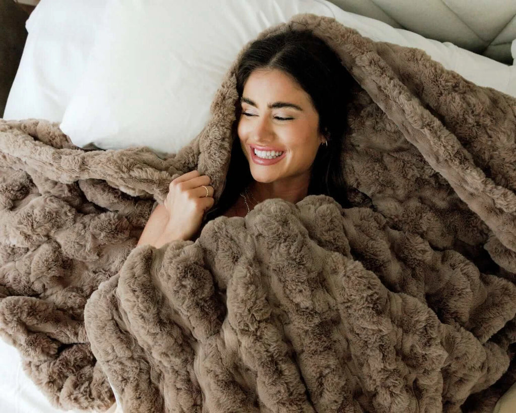 Thick Textured Throw Blanket - Light Brown